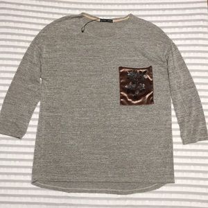 🆕 ZARA • Velvet Floral Pocket Top Size Medium